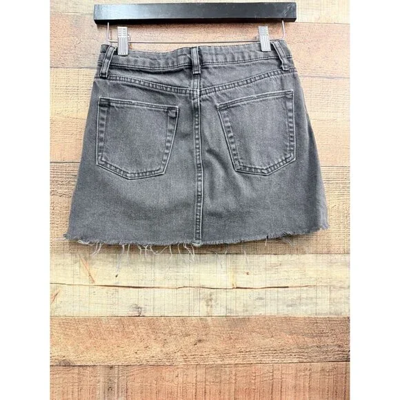 BDG Black Denim Mini Skirt XS Frayed Hem High-Waisted - Picture 3 of 8